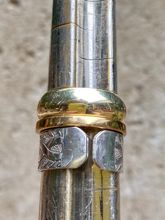 Repurposed Stackable Gold, Coral, and Sterling Silver… Gem