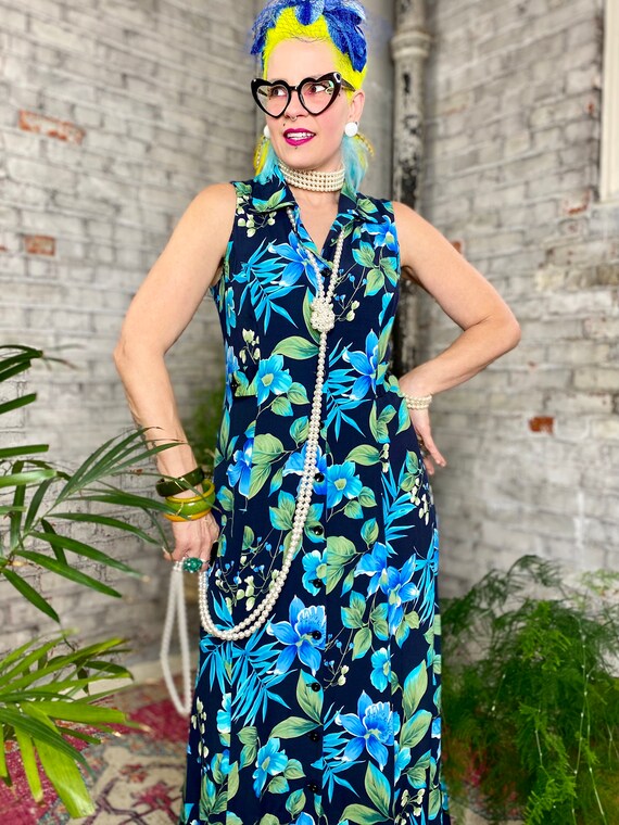 Vintage Turquoise Flower Dress - image 2