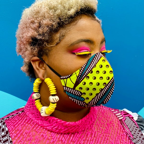 Neon African Print Face Mask, Holland Wax Fabric Face Mask