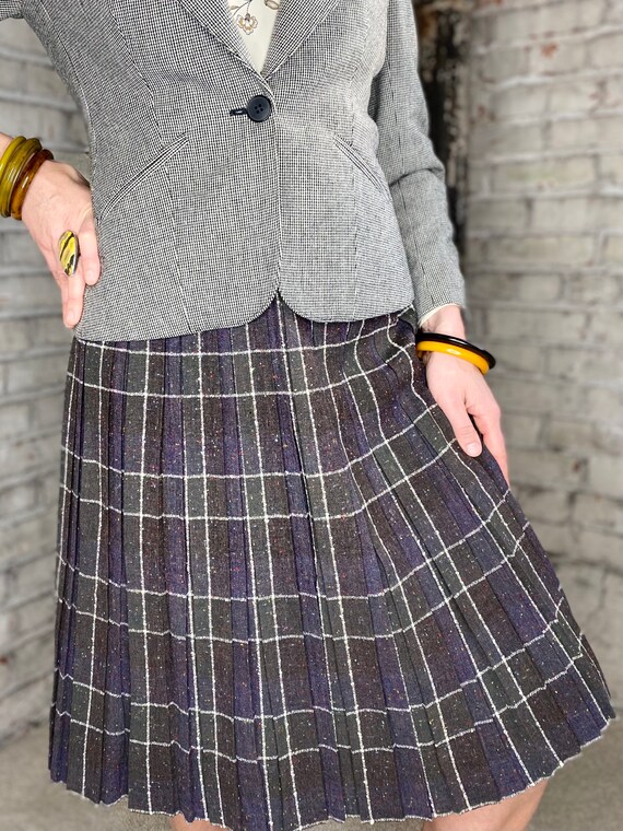 Vintage Pleated Wool Plaid Skirt - image 3