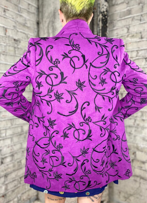 Vintage Embroidered Purple Linen Blazer - image 4