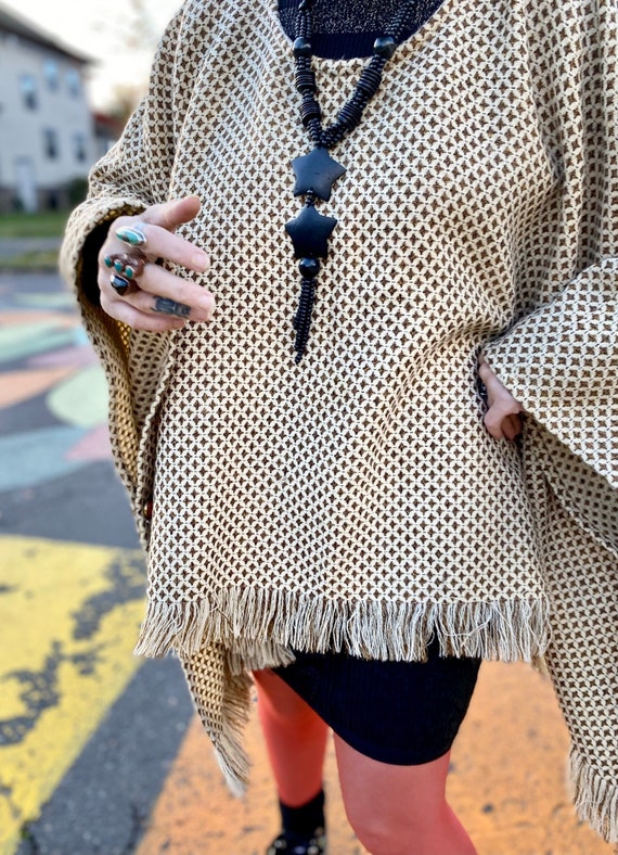 Vintage Metalic Gold Shawl with Fringe - image 3