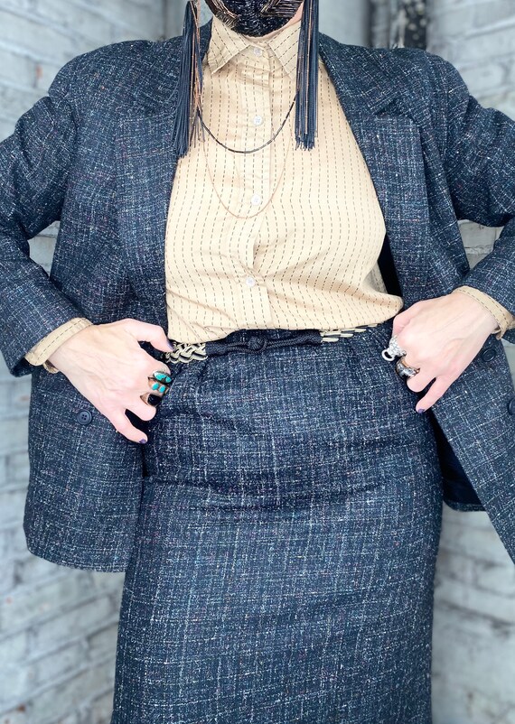 Wool Plaid Blazer and Skirt Set - image 2