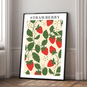 Vintage Erdbeere Poster | Leinwanddruck | Vintage Wand Kunst | Buntes Obst | Küche und Esszimmer Dekor | Geschenk für Feinschmecker