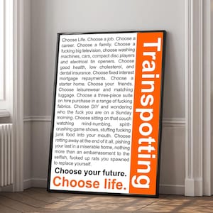 Póster con frase "Elige la vida", de la película Trainspotting, impresión en lienzo de alta calidad, arte de pared, decoración de sala de estar, regalo perfecto