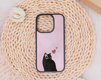 Shy Midnight Kitten iPhone Soft Case for iPhone 17 16 15 14 13 Pro Max,iPhone Air Xs XR SE Plus Mini Cover,Handmade Case,Best Christmas Gift