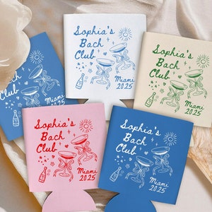 Personalized Bachelorette Party Decor, Custom Location Bach Club Can Cooler, Bachelorette Party Can Cooler, Bridal Shower Party Favors Gift