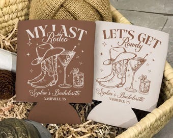 Personalized Bachelorette Party Decor, Custom Cowgirl Cocktail Bach Party Can Cooler, My Last Rodeo Can Cooler, Bridal Shower Party Favors