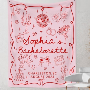 Personalized Bachelorette Party Decor, Custom Location Disco Bachelorette Tapestry, Bachelorette Party Banner, Beach Party Weekend Backdrop