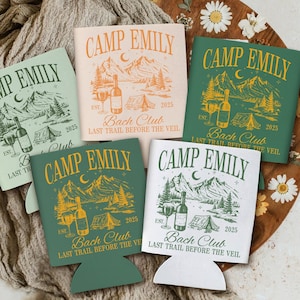 Personalized Camping Bachelorette Party Decor, Custom Camp Bachelorette Can Cooler, Last Trail Camp Bach Decor, Bridal Shower Favors Gift