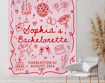 Personalized Bachelorette Party Decor, Custom Location Disco Bachelorette Tapestry, Bachelorette Party Banner, Beach Party Weekend Backdrop