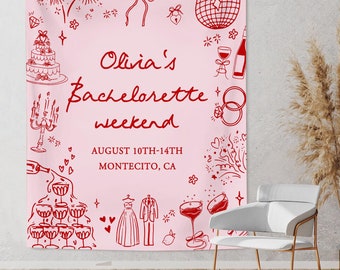 Personalized Bachelorette Party Decor, Bachelorette Beach Party Weekend Banner, Valentine Bach Tapestry, Bachelorette Background Photo