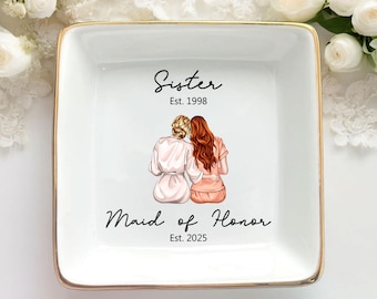 Custom Bridesmaid Jewelry Tray, Personalized Bridesmaid Gift, Maid Of Honor Jewelry Dish, Gift For Bridesmaid, Bachelorette Gift For Sisters