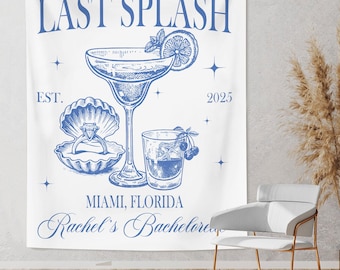 Personalized Beach Bachelorette Party Decor, Custom Bachelorette Party Tapestry, Last Splash Bach Background, Bridal Shower Party Banner