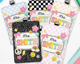 Personalized Teacher Back To School Gift, Custom Teacher Leather ID Card Holder, Teacher Lanyard Accessories, First Day Of School Supplies