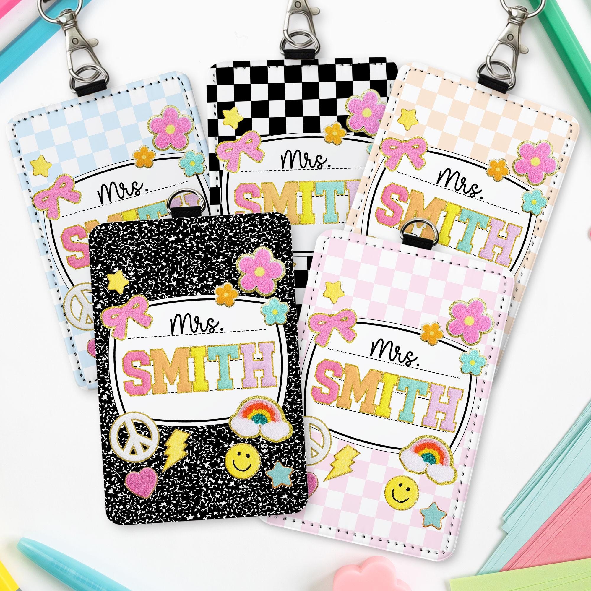Personalized Teacher Back To School Gift, Custom Teacher Leather ID Card Holder, Teacher Lanyard Accessories, First Day Of School Supplies