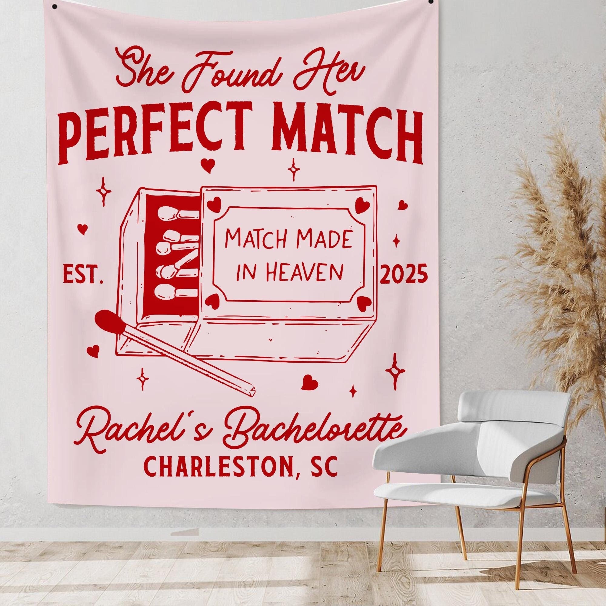 Custom Bachelorette Party Decor, Perfect Match Bachelorette Tapestry, Valentine Bach Backdrop, Match Made In Heaven Banner, Bach Party Decor