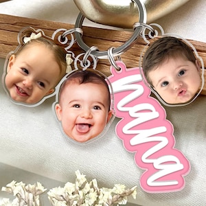 Llavero personalizado de abuela con dije de cara de niño, regalo personalizado para el Día de la Madre para la abuela, llavero de Nana, regalo de nietos, regalo para mamá.