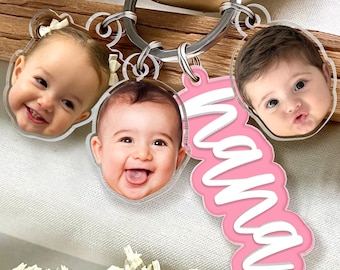 Custom Grandma Keychain With Kids Face Charm, Personalized Mother's Day Gift For Grandma, Nana Keychain Gift From Grandkids, Gift For Mom,