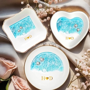 Personalized Wedding Anniversary Gift, Custom Sea Turtle Ring Dish, Ocean Jewelry Tray, Engagement Gift, Couples Gift, Wedding Party Favors