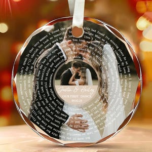 Personalized Song Lyrics Ornament, Custom Wedding Photo Glass Ornament, Couple First Christmas Married Ornament, Wedding Anniversary Gift