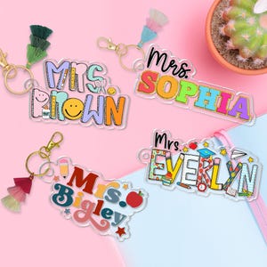 Personalized Teacher Gift, Custom Alphabet Teacher Name Keychain With Tassel, School Backpack Teacher Name Tag, Teacher Appreciation Gifts