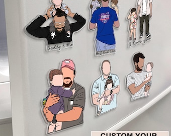 Personalized Dad Photo Magnet, Custom Portrait From Photo Magnet, Faceless Portrait Fridge Magnet, Husband New Dad Gift