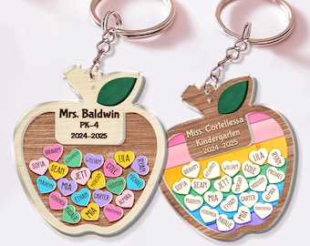 Personalized Teacher Appreciation Gift, Custom Apple Teacher Keychain With Student Name, Backpack Teacher Name Tag, End Of Year School Gift