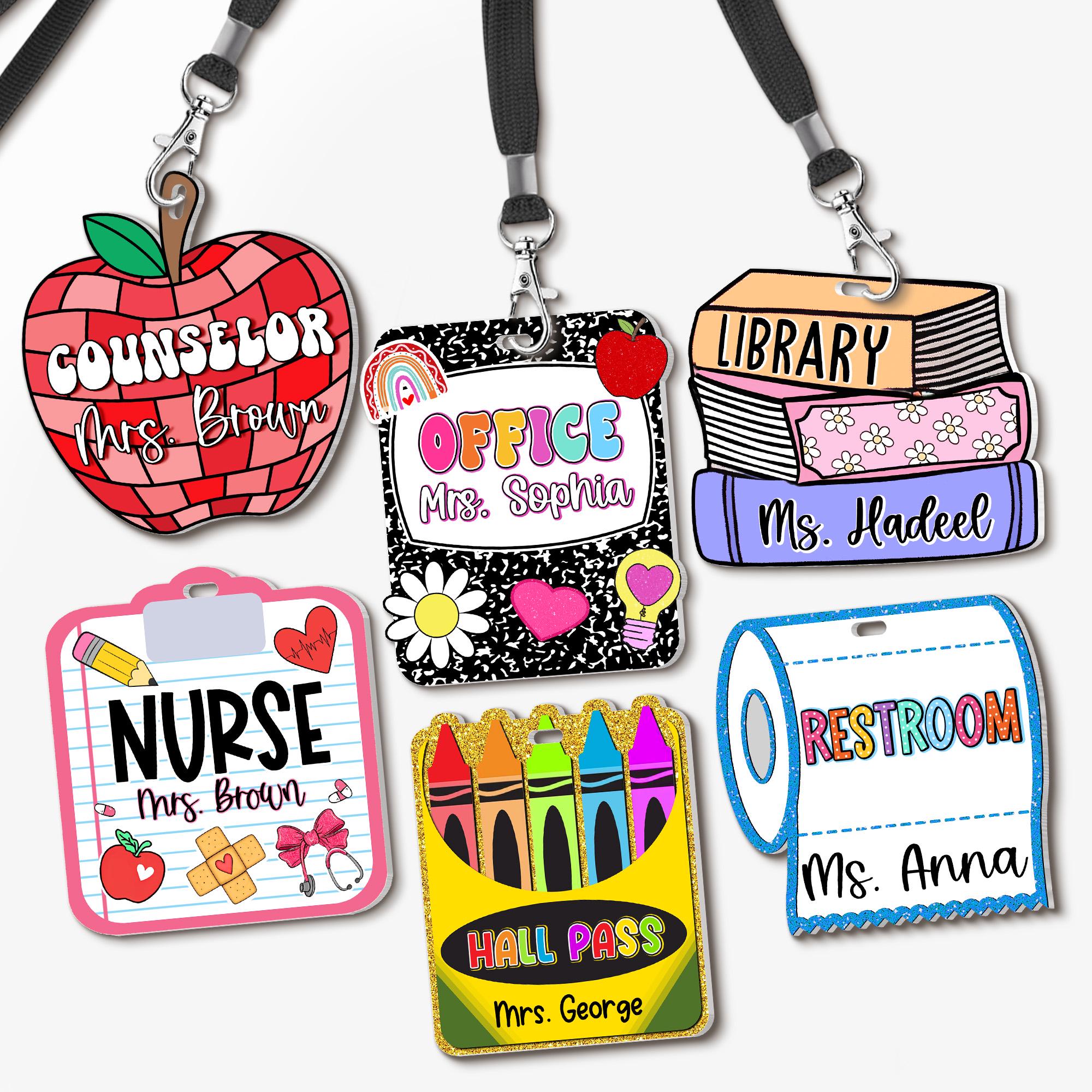 Personalized Back To School Teacher Gift, Custom Teacher Name Hall Pass, Restroom Pass, Classroom Hall Pass, Hall Pass Lanyard For Teacher