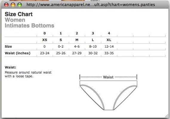 American Apparel Size Chart Swim