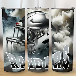 20oz Skinny Tumbler Wrap PNG – Silver & Black Mascot Football Design – Instant Digital Download