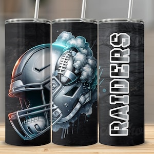 20oz Football Tumbler Wrap PNG – Silver & Black Mascot Design – Game Day Digital Download