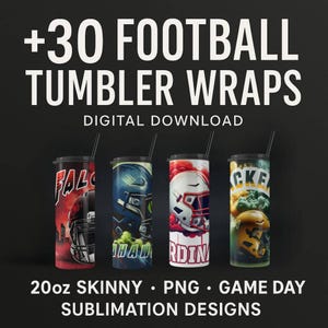 l +30 Football Tumbler Wraps | sports fan design | Digital Download PNG | 20oz Skinny Sublimation Designs for Sports Fans