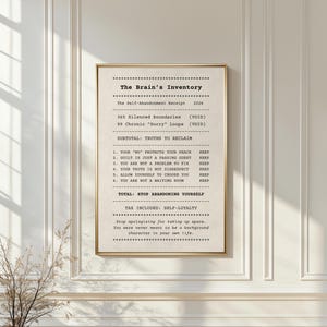 Mental Health Wall Art Printable PDF, The Brain’s Inventory Receipt, Self Abandonment Healing Poster,  Burnout Recovery