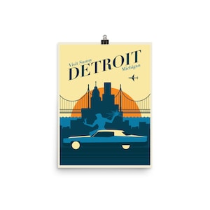 Visit Sunny Detroit Poster, Vintage Detroit Poster, Detroit Poster, Detroit Vacation, Michigan Travel Poster, Visit Sunny Detroit, Detroit