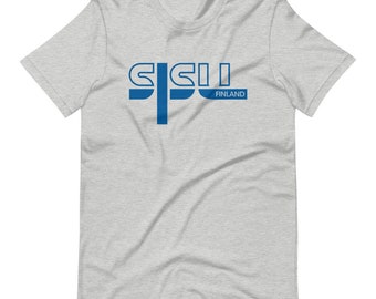 May include: A gray t-shirt with a blue graphic of the Finnish flag and the text "SUOMI FINLAND".