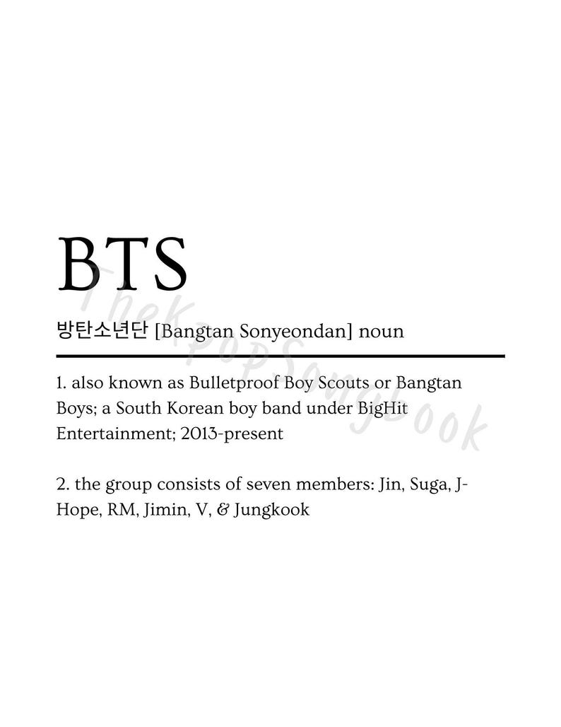BTS & ARMY Definition Prints - Minimalist Word Printable - Kpop Print ...