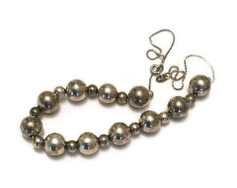 Sterling silver bead necklace - 1970s - 16 inch sterling chain