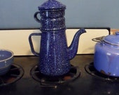 Graniteware enamel coffee biggin - Dark blue - All parts included - Farmhouse style - Rustic
