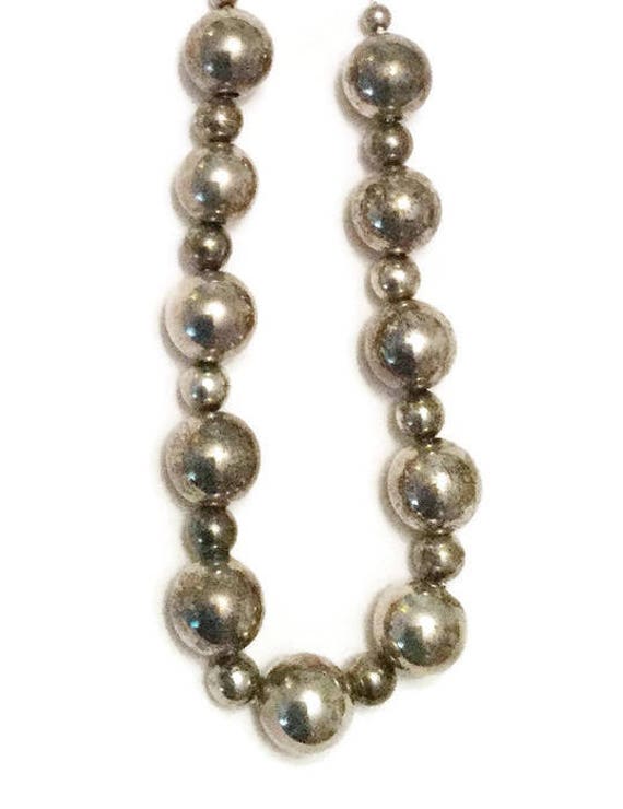 Sterling silver bead necklace - 1970s - 16 inch s… - image 3