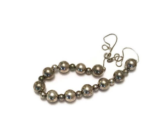 Sterling silver bead necklace - 1970s - 16 inch s… - image 1