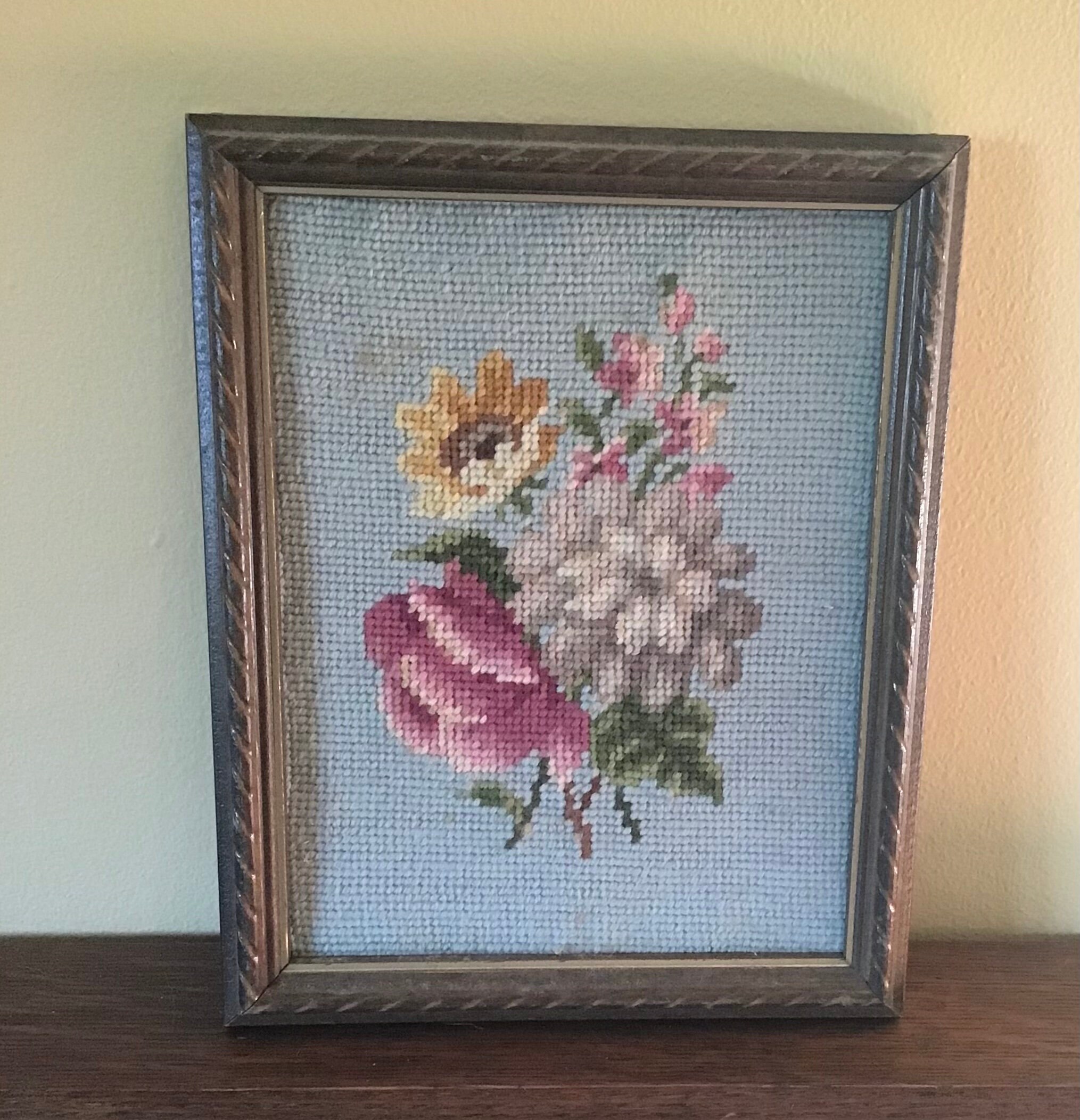Vintage Framed Floral Needlepoint 10 X 8.25 Inches Circa 1970s - Etsy