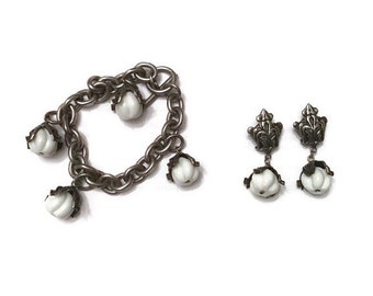 Vintage bracelet and clip earrings set - 1960s - Metal and beads