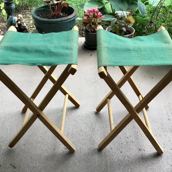 1970s folding camp chairs - Set of two - Fishing chairs - Wood with canvas seats