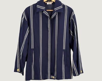 Vintage Perry Ellis Portfolio Stripe Jacke, Größe 4, Marineblau/Weiß, Baumwolle, Goldknopf