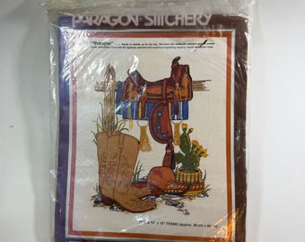 Vintage 1981 Paragon Wrangler Crewel Stickset Western Cowboy Stiefel 0827
