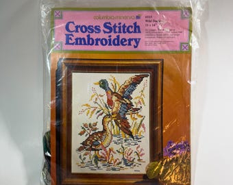 Vintage Columbia Minerva Wildenten Kreuzstich-Set von 1973, Nr. 6515, 11x14