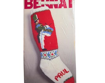 Bernat Knitted Stocking Kit Red White Green Drummer Vintage 1986 New