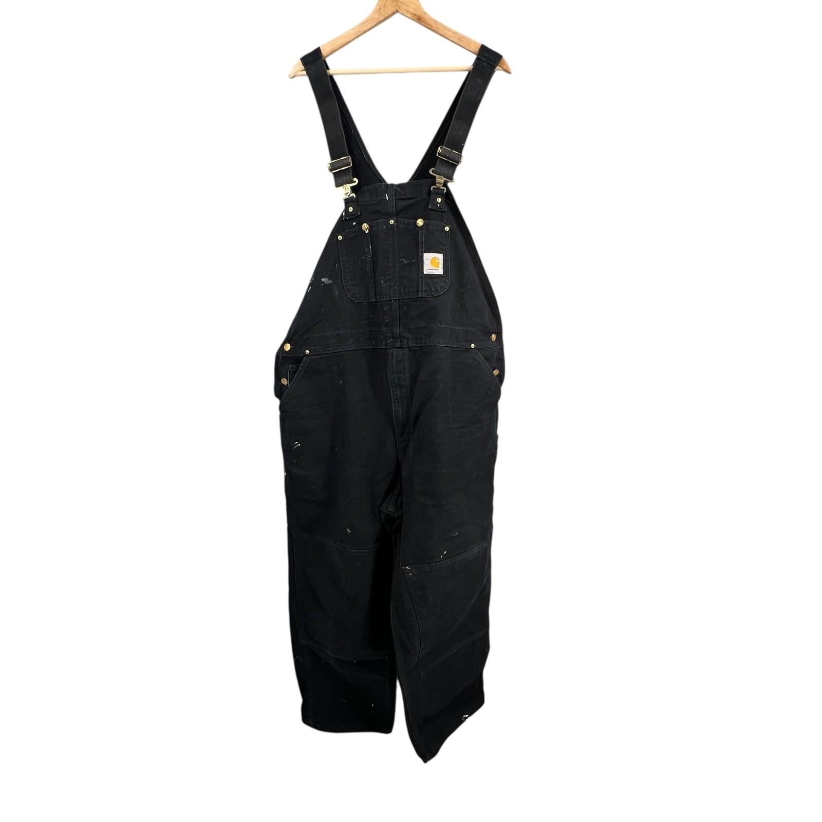 Carhartt R01 BLK Black Denim Bib Overalls Workwear Carpenter Pants