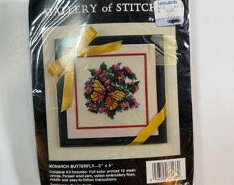Bucilla Gallery of Stitches Monarchfalter-Stickset 33166 Vintage 1991
